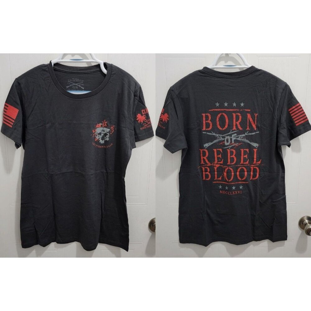 Grunt Style Women's Short Sleeve Tee Shirt Gray Graphic "Born Of Rebel Blood" XL